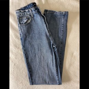PrettyLittleThing Tall Mid Wash Split Hem Jeans